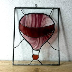 Rectangle Colorful Leaded‎ Stained Glass Hot Air Balloon  Hanging Window Panel